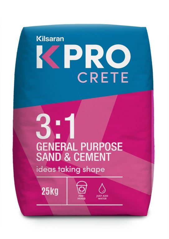 Kilsaran Cement, Mortar & Concrete Mixes KPRO Crete 3:1 General Purpose Sand & Cement 25kg